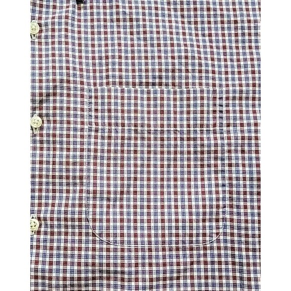 Peter Millar Dress Shirt Men’s XL Maroon Blue Plaid Check 100% Cotton Button Up - Picture 5 of 12